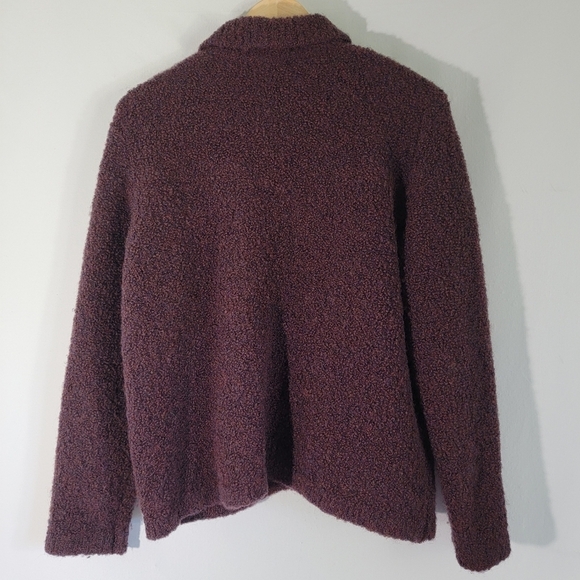 Talbots Made In Italy Women Full-Zip Boucle Sweater M Brown Collared Wool Blend - Picture 2 of 11